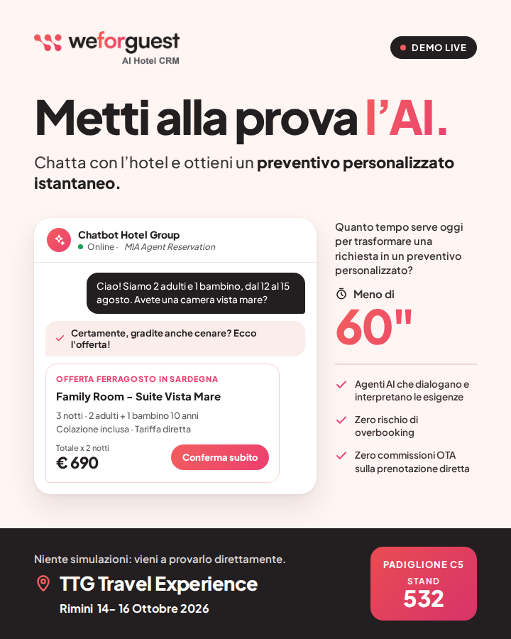 Metti alla prova l’AI: chatta con l'hotel e ottieni un preventivo personalizzato istantaneo!